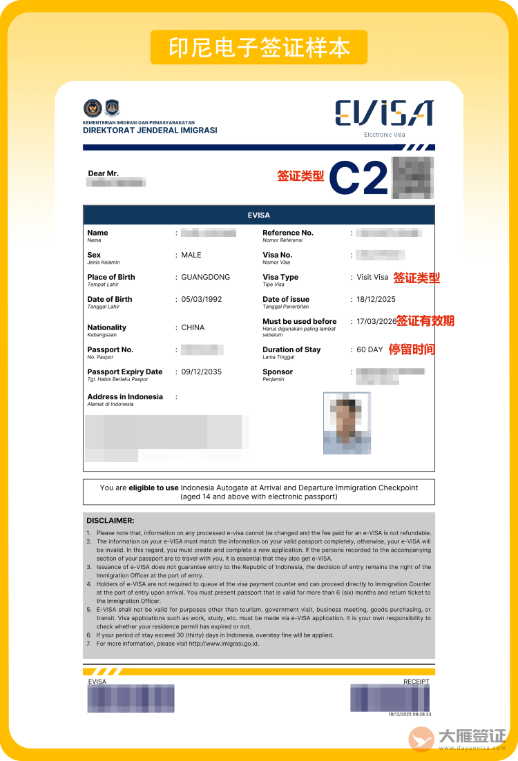 印尼电子签证页图