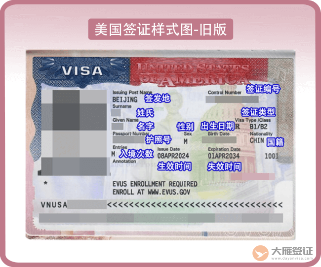 美国签证页样本图（旧版）