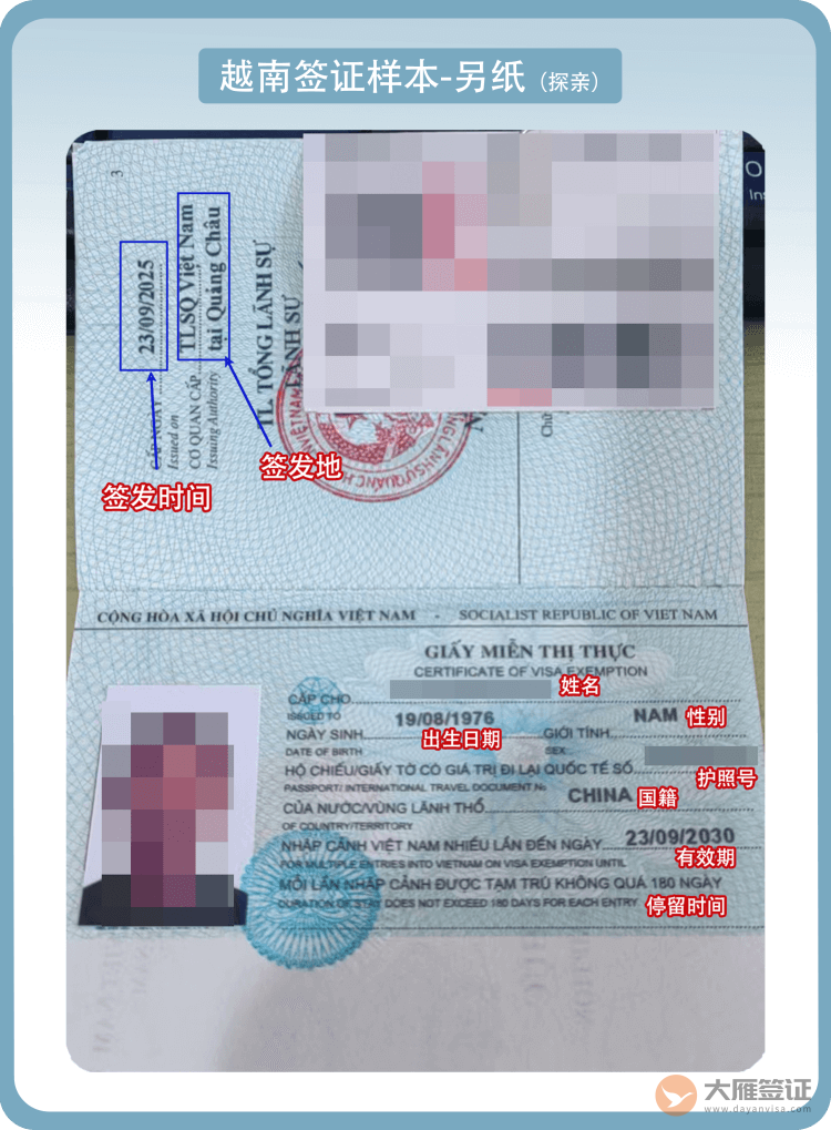 越南另纸签证页（探亲）图