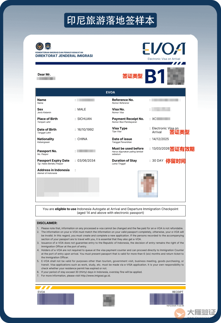 印尼旅游落地签证页图