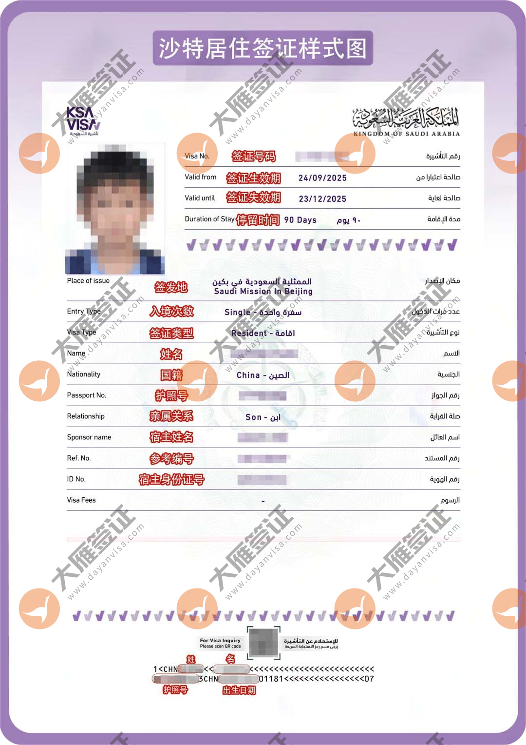 沙特阿拉伯居住电子样式图