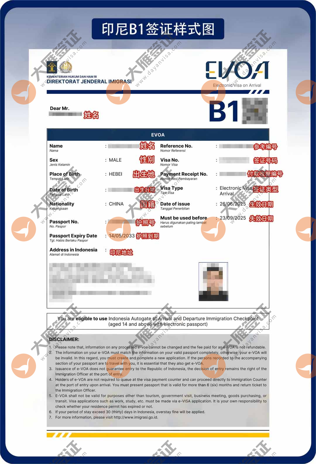 印度尼西亚电子B1样式图