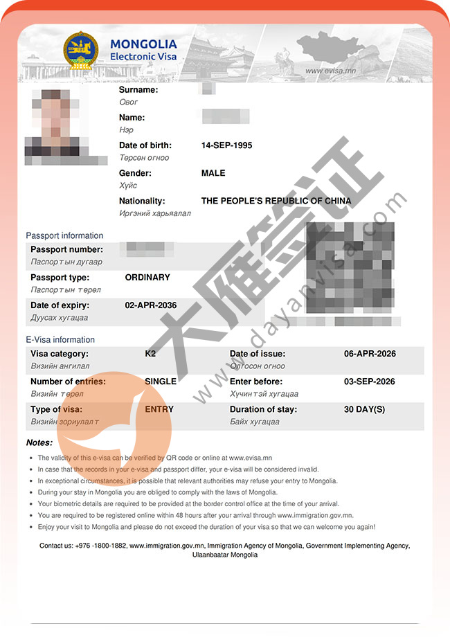 蒙古电子签证出签案例图02