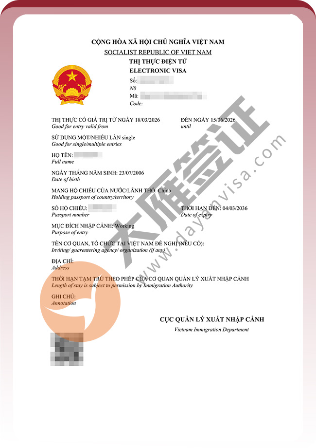 越南电子旅游签证继续稳定出案例图03