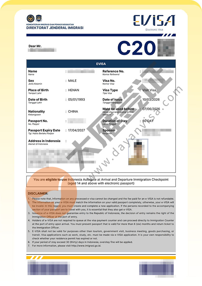 印度尼西亚C类签证批量再出签案例图03