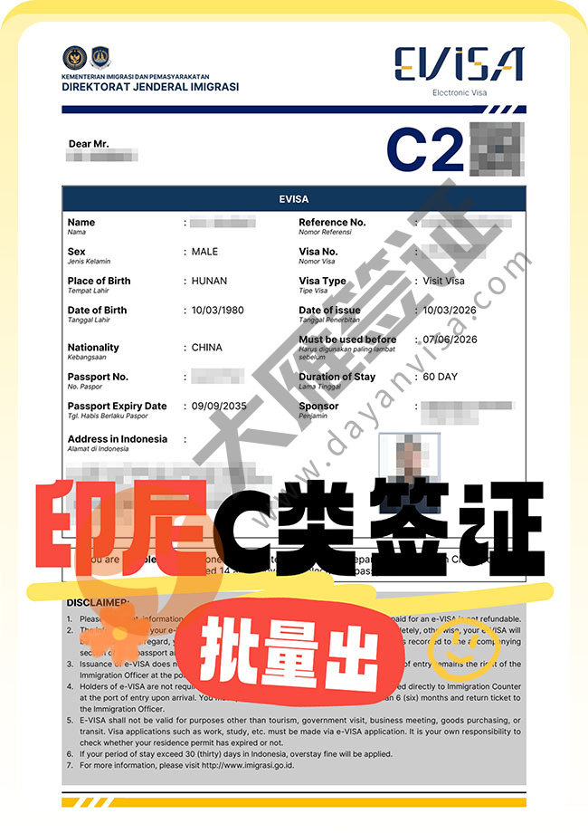 印度尼西亚C类签证批量再出签！