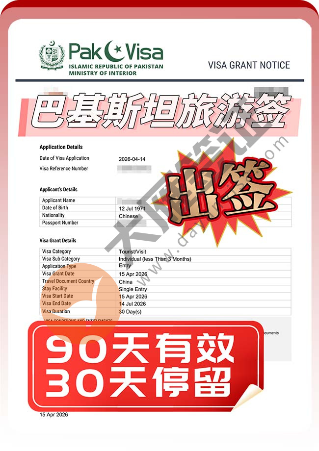 巴基斯坦电子旅游签顺利下签案例图
