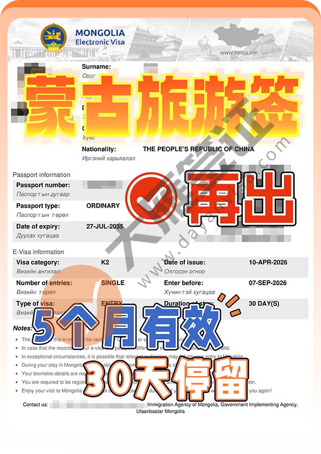蒙古电子旅游签证稳定出签案例图01