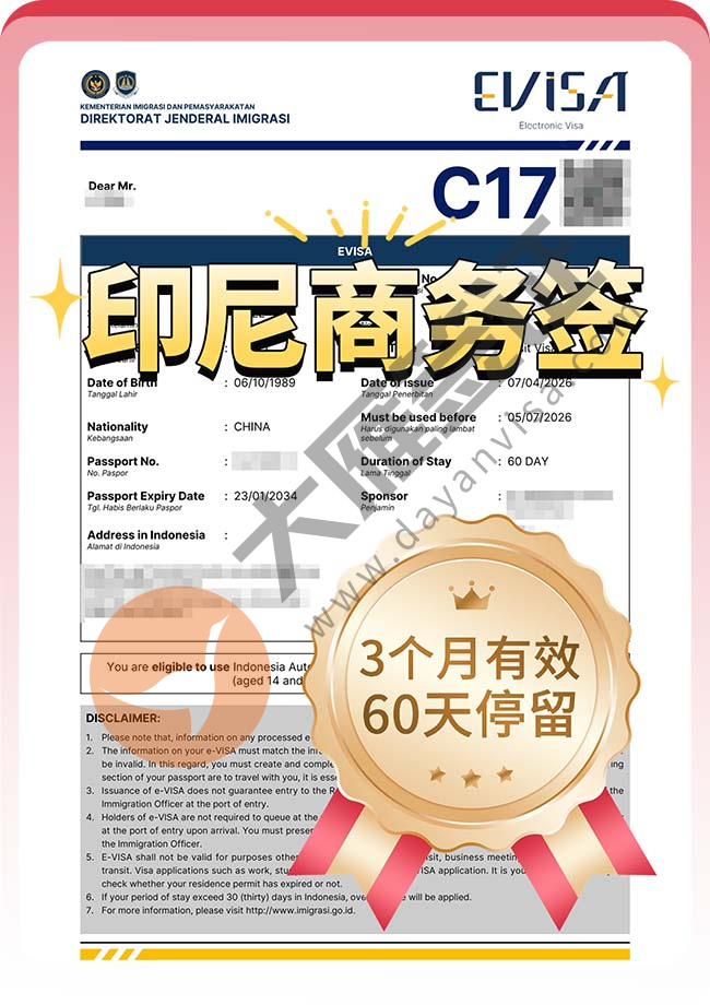 印度尼西亚商务签(C17)出签案例图