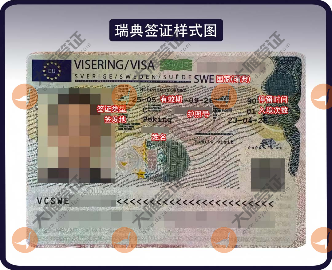 瑞典签证样式图