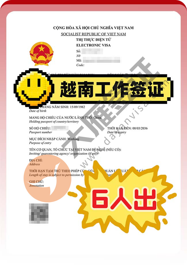越南工作签证再出6人！