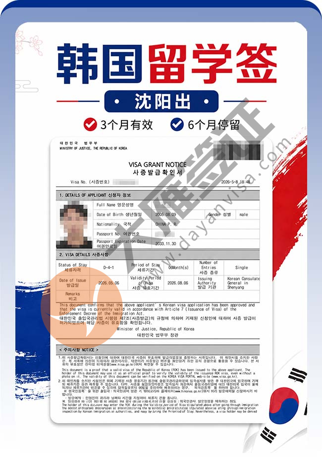 韩国留学签证(D4)成功出签案例图