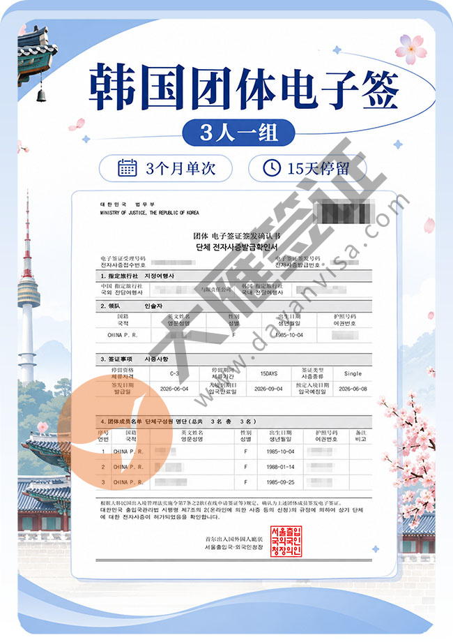 韩国团体电子签证顺利出签案例图